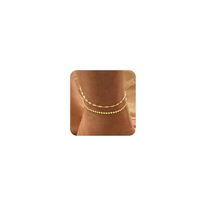 Warshion Ankle Bracelets for Women - 14K Gold Plated Waterproof Gold Anklet Delicate Chain Women's Anklets Summer Beach Pearl Jewelry Layering Gift Non Tarnish - color: ANKLETS-D-GD