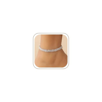 Fesciory Heart Rhinestone Ankle Bracelets for Women, Adjustable Silver Plated Shiny Tennis Anklets, Twinkle Cubic Zircon Imitation Diamond Anklet Foot Chain Jewelry Gifts - color: Thick Rhinestone