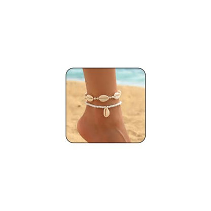 INENIMARTJ Puka Shell Anklets Bracelet for Women Colorful Shell Beaded Anklet Summer Ocean Hawaiian Beach Foot Jewelry Mermaid Seashell Anklets Jewelry for Women - color: white