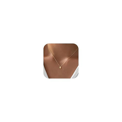 Gold Necklace for Women, 14k Gold Plated Cubic Zirconia Solitaire Pendant Necklace Waterproof Formal Necklaces for Women Cute Simple Necklaces Trendy Gold Jewelry Non Tarnish - color: Gold-round cz