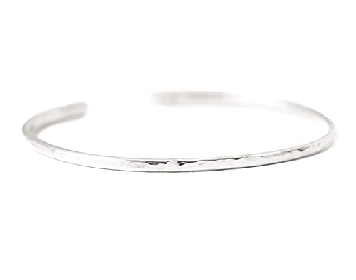 Larger Sterling Silver Hammered Thin Cuff Stacking Bracelet