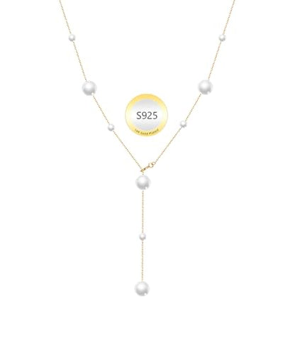 Pearl Necklace for Women 925 Sterling Silver Single Pearl Jewelry with Shell Pearl Pendant - Dainty Choker Necklace Suitable for Anniversary, Wedding, Birthday Gifts - color: Gold