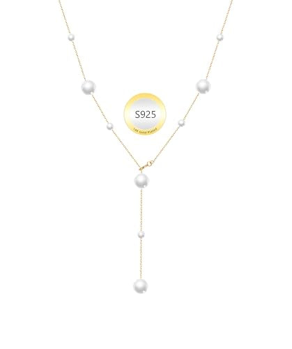 Pearl Necklace for Women 925 Sterling Silver Single Pearl Jewelry with Shell Pearl Pendant - Dainty Choker Necklace Suitable for Anniversary, Wedding, Birthday Gifts - color: Gold
