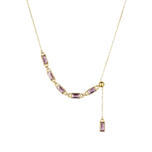Emerald Cut Y Shaped Necklace for Women 18K Gold Plated Double Layered Y Lariat Necklace Jewelry Gift - color: Style9-Purple