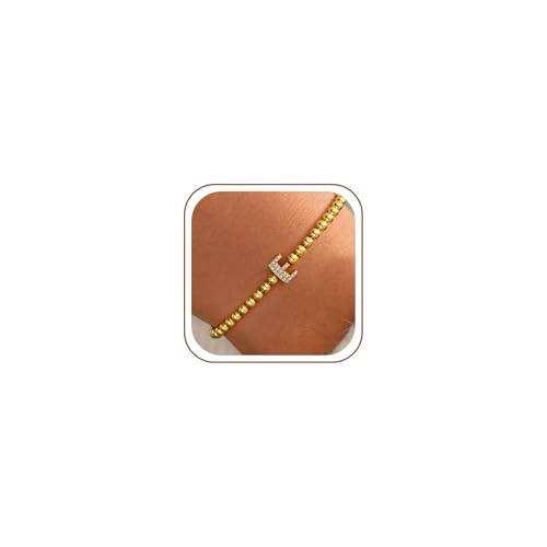 Zircon Initial Bracelet for Women - Never-Fade Personalized Jewelry, Dainty 14K Gold Plated Beaded Bracelets for Women Trendy Letter A-Z Personalized Jewelry Gifts - color: E