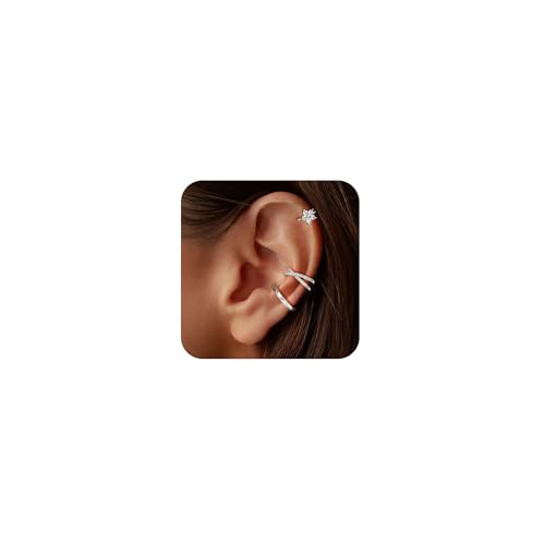 Carffordo 3Pcs Ear Cuffs Non Piercing for Women, Dainty Clip on Earrings | Trendy 14K Gold Plated Ear Cuff with Cubic Zirconia, Fake Piercing Cartilage Earrings, Lightweight Jewelry for Daily Wear - color: 3pcs-hoop-s