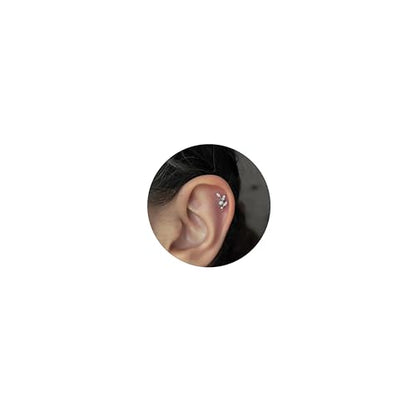 16G Titanium Flat Back Earrings for Women Conch/Helix/Foward Helix/Tragus/Hypoallergenic Piercing Jewelry Internal Thread Cartilage Stud Gold Silver CZ Branch Earrings - color: Silver-For Wearer Left Ear