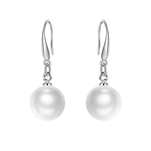 Sterling Silver Big Pearl Earrings for Women Freshwater Cultured Pearls Dangle Drop Earring Jewelry for Women Large Round White Pearl Studs Earrings - color: Style B-8mm