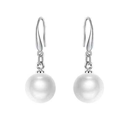Sterling Silver Big Pearl Earrings for Women Freshwater Cultured Pearls Dangle Drop Earring Jewelry for Women Large Round White Pearl Studs Earrings - color: Style B-8mm