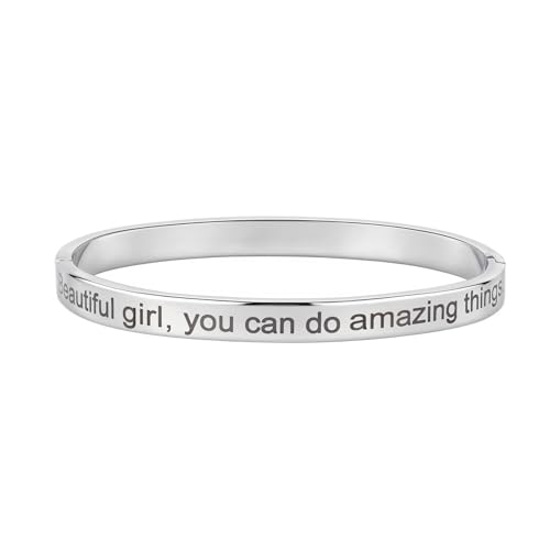 Inspirational Christian Bracelet for Women, Oval Engraved Bible Verse Love Bangle Cuff, Faith Scripture Jewelry, Religious Encouragement Gift for Mom Daughter Sister Friend - color: Beautiful g, you can do amazing things.-Oval Bangle Silver