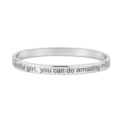 Inspirational Christian Bracelet for Women, Oval Engraved Bible Verse Love Bangle Cuff, Faith Scripture Jewelry, Religious Encouragement Gift for Mom Daughter Sister Friend - color: Beautiful g, you can do amazing things.-Oval Bangle Silver