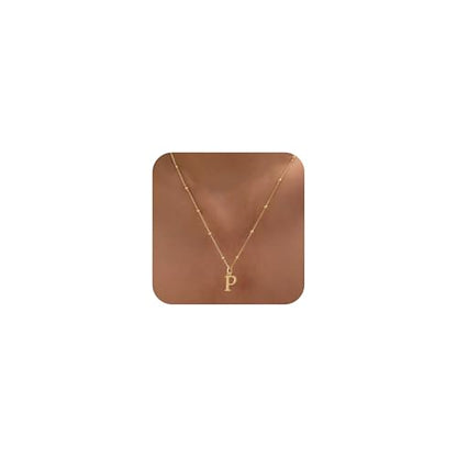 Initial Necklaces for Women Dainty 14k Gold Plated A-Z Letter Pendant Name Necklaces Cute Charm Choker Fashion Accessories Non Tarnish Trendy Jewelry Gift - color: Gold, style: P