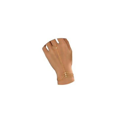 Gold Hand Chain Bracelet for Women 18K Gold Plated Stainless Steel Ring Bracelet Hand Chain with Pearl Star CZ Adjustable Hand Jewelry Chain Gifts - color: Y 3Layered CZ-Gold
