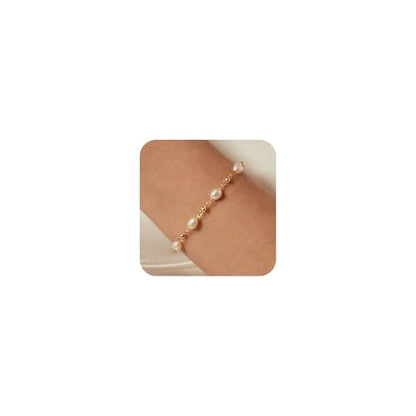 Pearl Bracelets for Women, 14k Gold Plated Dainty Beaded Bracelets Stack Link Chain Charm Bracelets Set Layered Tiny Jewelry for Women Christmas Gifts - style: GD-5