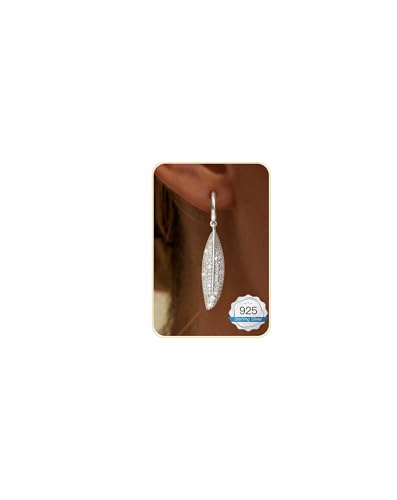 14K Gold Plated/Sterling Silver CZ Pearl Drop Dangle Earrings for Women - color: Silver-Leaf CZ