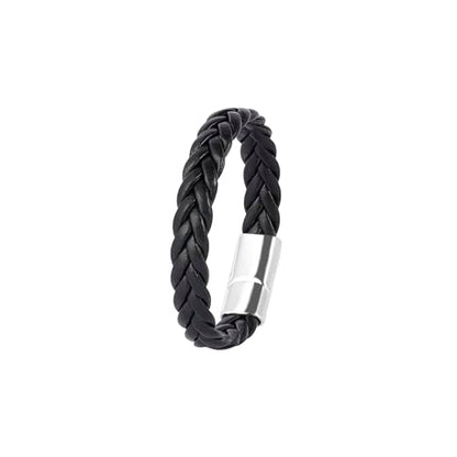 6Pcs Men Braided Leather Bracelet Black Punk Rock Skull Bracelet - color: C: Black
