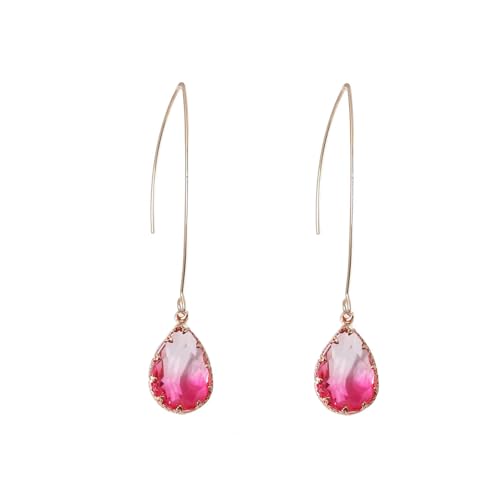 Aquamarine Green Gradient Quartz Teardrop Earrings Gold Plated Transmittance Quartz Drop Dangle Earring For Women Girls Personalized Handmade Jewelry Earrings - color: Pink