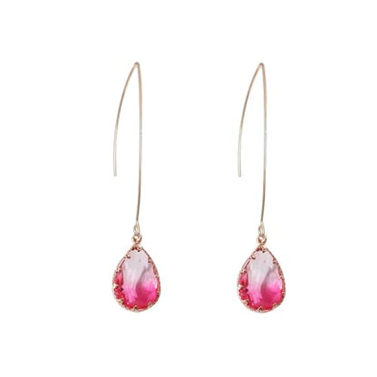 Aquamarine Green Gradient Quartz Teardrop Earrings Gold Plated Transmittance Quartz Drop Dangle Earring For Women Girls Personalized Handmade Jewelry Earrings - color: Pink