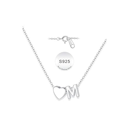 Turandoss S925 Sterling Silver Initial Necklaces for 5-16 Years Old Girls | Dainty Teen Girl Gifts Trendy Stuff Heart Initial A-Z Necklaces Personalized Birthday Jewelry Gifts for Girls - color: M