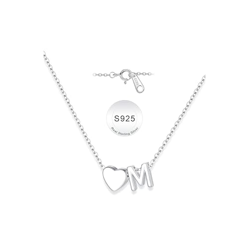 Turandoss S925 Sterling Silver Initial Necklaces for 5-16 Years Old Girls | Dainty Teen Girl Gifts Trendy Stuff Heart Initial A-Z Necklaces Personalized Birthday Jewelry Gifts for Girls - color: M