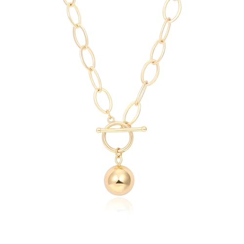Aobei Pearl 18K Gold Plated Moon Star Lion Evil Eye Love Heart Cross Pendant Necklace Medallion Paperclip Chian Choker Layering Jewery for Women - color: 18K Gold Plated Ball