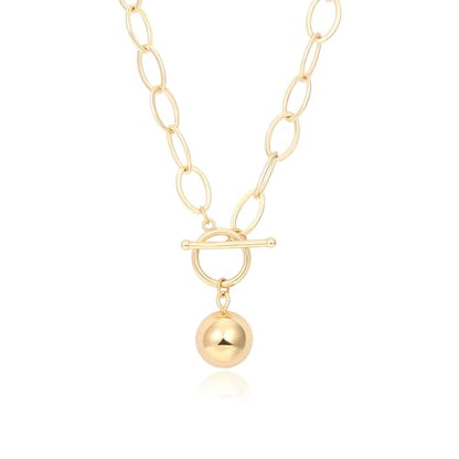Aobei Pearl 18K Gold Plated Moon Star Lion Evil Eye Love Heart Cross Pendant Necklace Medallion Paperclip Chian Choker Layering Jewery for Women - color: 18K Gold Plated Ball