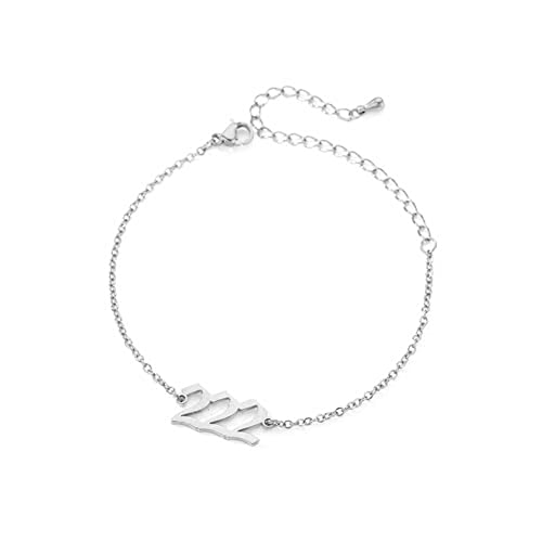 PAMTIER Angel Number Ankle Bracelet for Women Adjustable Chain | Stainless Steel, Dainty Simple Numerology Jewelry Gift - color: 5.5+2.8inch, Silver 222
