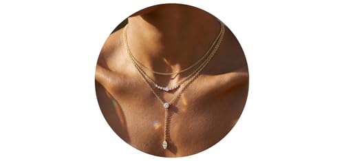 14k Gold Plated Layered Cubic Zirconia Pendant Necklace for Women | Gold Plated Clover Necklaces Stackable Dainty Cubic Zirconia Pendant Necklace，Mother's Day, Thanksgiving Jewelry Trendy gifts - color: Golden, style: Style4