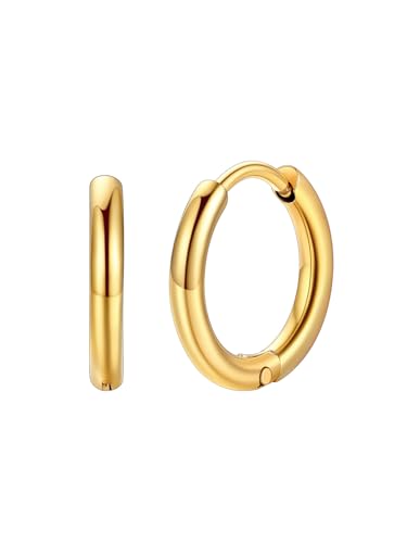 FaithHeart Stainless Steel Black/Silver/Gold Huggie Hoop Earrings for Men | Hypoallergenic Small Hoop Earrings Lightweight Sleeper Earrings Waterproof Cartilage Piercing Jewelry Gift 8-16mm - color: Gold-Round, size: Diameter 10mm