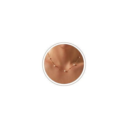 Pearl Necklace for Women, Dainty Pearls Choker Necklace for Women 14K Gold Plated Layered Pendant Necklace Handmade Gold Chain Necklace Everyday Jewelry Gift - color: Bead Pearl-Gold