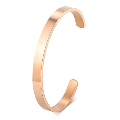Stainless Steel Mens Cuff Bracelet : Minimal Cool Silver/Black/Gold Plated Open Metal Cuff Bangle Bracelets for Men,Mens Bracelet Jewelry Gift - color: Rose Gold Plated-Single, size: Medium( fit 5.5"-7.2" wrist)