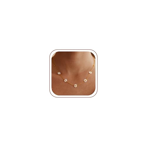 Gold Pearl Necklaces for Women Trendy, Fashionable 18K Gold Plated Dainty Necklace Simple Layered Pearl Necklaces for Women Trendy Wedding Birthday Jewelry - color: Daisy Pearl