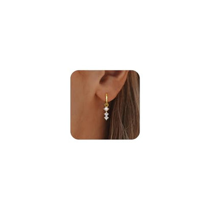 Pearl Earrings for Women Trendy, 14k Gold Plated Freshwater CZ Leaf Pearl Dangle Drop Gold Earrings Lightweight Hypoallergenic Stud Earring Bridesmaid Wedding Gold Jewelry for Women Gifts - style: cz pearl earrings-gold