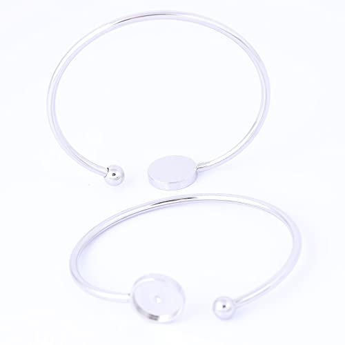 5pcs Fit 12mm Cabochon Bangle Bracelet Bezel Setting Trays Stainless Steel Adjustable Cuff Bracelets Blanks for Jewelry Making Supplies - color: plain steel