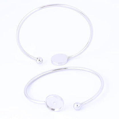 5pcs Fit 12mm Cabochon Bangle Bracelet Bezel Setting Trays Stainless Steel Adjustable Cuff Bracelets Blanks for Jewelry Making Supplies - color: plain steel