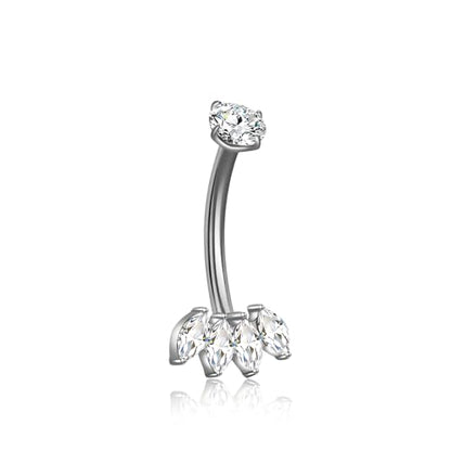 XUU Titanium Belly Button Rings 14G, Implant-Grade Navel Piercing, Luxury CZ Shape with Flower Butterfly, Hypoallergenic Curved Barbell Jewelry for Women, Gold or Silver - style: Marquise-Silver
