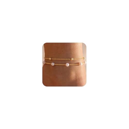 MFRYK Gold Plated Layered Anklet for Women, Adjustable Ankle Bracelet Gift | Adjustable layered chain anklet,secure clasp,waterproof,tarnish-resistant,lightweight,for beach,vacation,parties,daily wear - color: gold