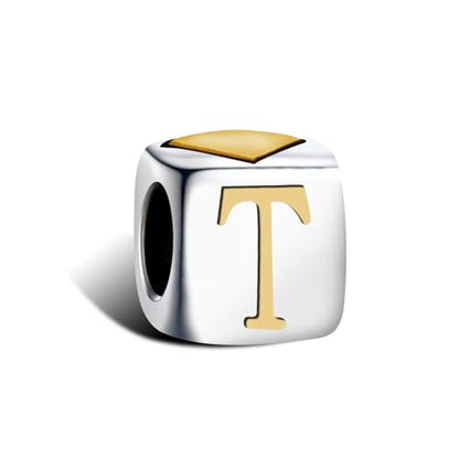 KunBead Initial A-Z Letter Gold Heart Alphabet Love Bead Birthday Charms Compatible with Pandora Charm Bracelet for Women - style: Letter T