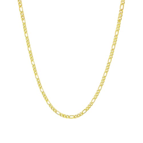 Stainless Steel Figaro Link Chain Necklace For Men Women, 3mm 4mm 5mm 7mm Width, 18k Gold Plated 18 20 22 24 Inch Figaro Chain, No Tarnish Durable Waterproof Jewelry - color: 3MM Gold, size: 22inches