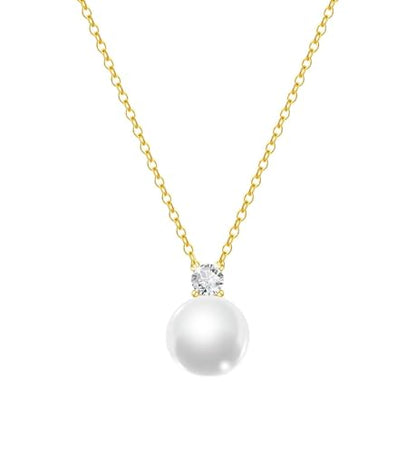 Pearl Necklace for Women 925 Sterling Silver Single Pearl Jewelry with Shell Pearl Pendant - Dainty Choker Necklace Suitable for Anniversary, Wedding, Birthday Gifts - color: CZ Gold