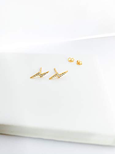 Altitude Boutique Cubic Zirconia Lightning Bolt Earrings | CZ Gold Stud Earrings for Women | Hypoallergenic Geometric Punk Earrings - color: Gold