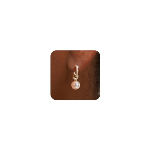 YOIHUR Drop Dangle Pearl Earrings for Women, Dainty 14K Gold Plated Pearl Hoop Earrings Hypoallergenic Wedding Pearls Dangle Earrings Jewelry Gift for Women Bridal - color: Gold -Lighting CZ Pearl Earrings