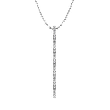 1/10 Carat Diamond Vertical Bar Pendant Necklace in 10K Solid Gold (Silver Chain Included) - color: White Gold