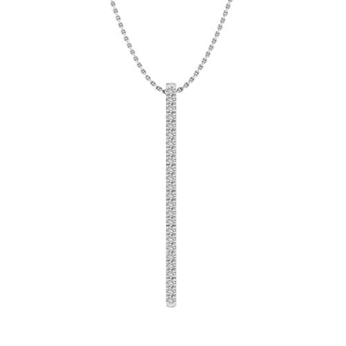 1/10 Carat Diamond Vertical Bar Pendant Necklace in 10K Solid Gold (Silver Chain Included) - color: White Gold