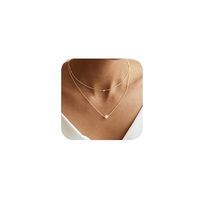 Gold Pearl Necklaces for Women Trendy, 14K Gold Plated Dainty Necklace Simple Layered Pearl Necklaces for Women Trendy Wedding Birthday Jewelry - color: 4-Layered Pearl