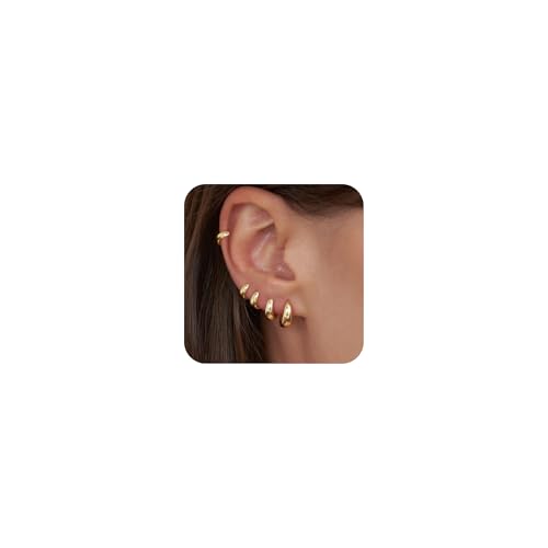 Small Chunky Hoop Earrings for Women, 14K Plated Huggie Stack | Chunky Hoop Stud Earrings Stackable, Lightweight Huggie Cartilage Ear for Multiple Piercing Jewelry Gift for Daily Wear - style: 5 Pairs-Gold