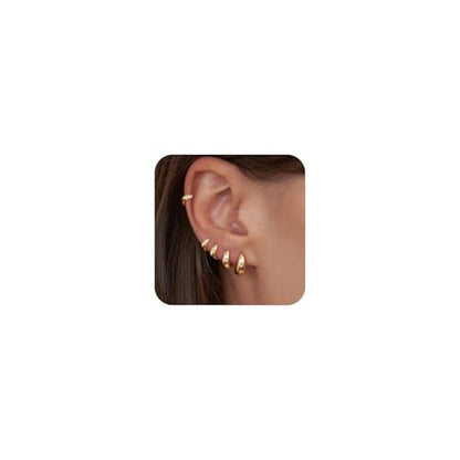 Small Chunky Hoop Earrings for Women, 14K Plated Huggie Stack | Chunky Hoop Stud Earrings Stackable, Lightweight Huggie Cartilage Ear for Multiple Piercing Jewelry Gift for Daily Wear - style: 5 Pairs-Gold