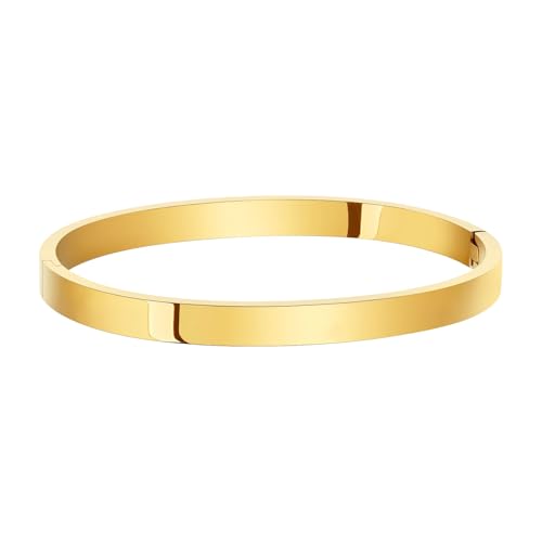 Waterproof Gold Bangle Bracelet sets for Women, 18K Gold PVD Plated Stainless Steel Stackable Bracelets Non Tarnish Oval Design, Minimalist Trendy Premium Jewelry - color: Gold