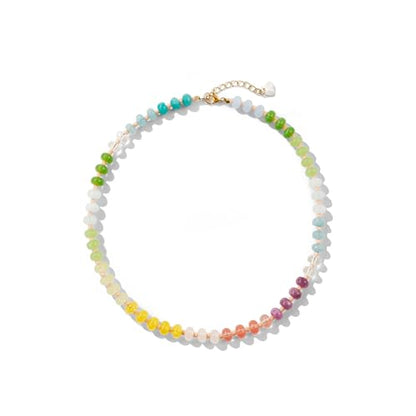 Gemstone Beaded Necklace for Women Colorful Natural Stone Freshwater Pearl Surfer Beach Rainbow Necklace Jewelry Gift - color: colorful -06