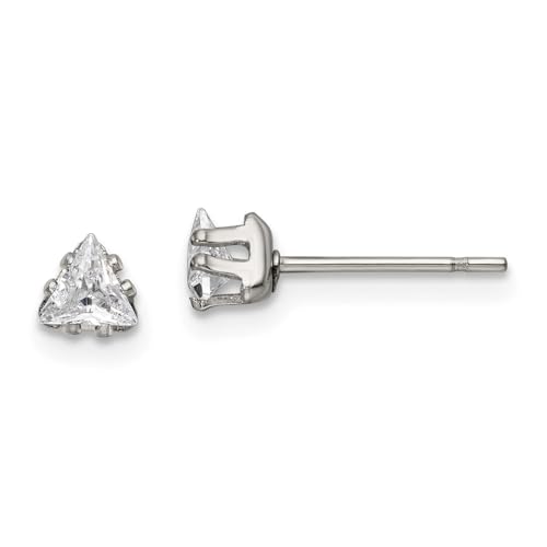 Stainless Steel Polished 4mm Triangle Cubic Zirconia Stud Earrings | Length- 0.18 in Width-0.18 in